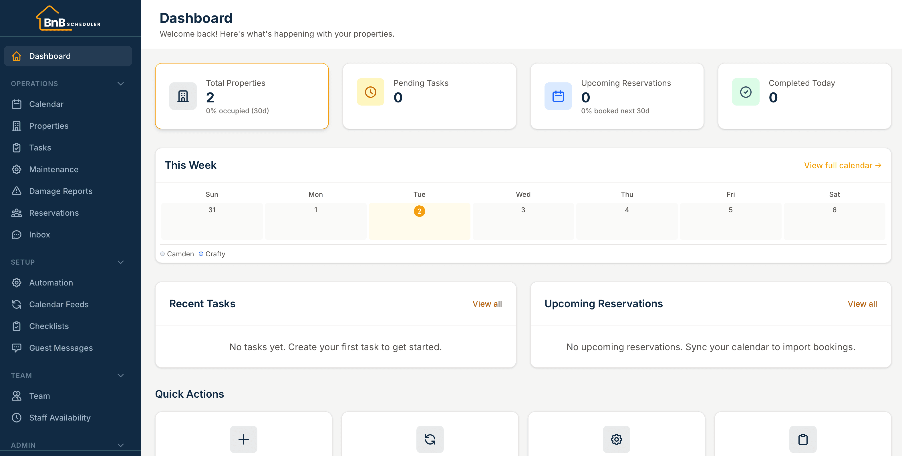 BnB Scheduler dashboard